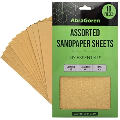 Abbildung von 10 Stück Schleifpapier Bögen gemischte Körnungen, 3x fein, 4x mittel, grob Sandpapier für Holz und Wände