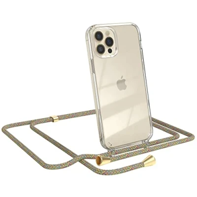 Abbildung von EAZY CASE Handykette kompatibel mit iPhone 12/12 Pro Handyhülle Umhängeband, Handykordel Schutzhülle, Silikonhülle, Hülle Band, Stylische Kette für Smartphone, Rainbow