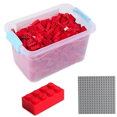 Abbildung von Katara Konstruktionsspielsteine Bausteine Box Set mit 520 Steinen + Platte Box, (3er Set), Rot, 100% Kompatibel Sluban, Papimax, Q Bricks, LEGO®