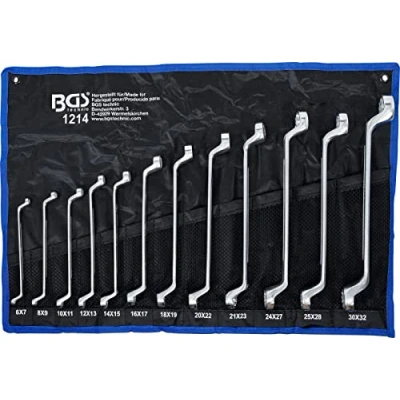 Abbildung von BGS 1214 Doppel Ringschlüssel Satz 12 tlg. gekröpft SW 6 x 7 30 32 mm inkl. Tetron Rolltasche CV Stahl