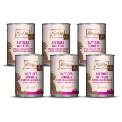Abbildung von MjAMjAM Premium Nassfutter für Katzen Purer Fleischgenuss saftiges Schwein pur, 6er Pack (6 x 400 g), getreidefrei mit extra viel Fleisch