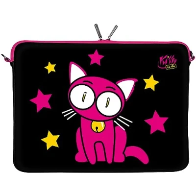 Abbildung von Kitty to Go LS142 10 Designer Laptop Neopren Schutzhülle Zoll universal PC Netbook Tasche 9,7 bis 10,1 &amp; 10,5 (26,67 cm) Sleeve Katze schwarz pink
