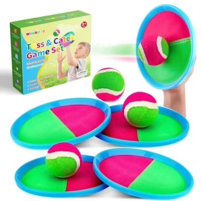 Abbildung von Weokeey Klettballspiel für Kinder Klettball Strandspielzeug Outdoor Spielzeug Wasserdicht Klettspiel Wurf Spiel Kinderspiele Ostergeschenke ab 3 4 5 6 7 Jahre Ballspiele Draußen Garten