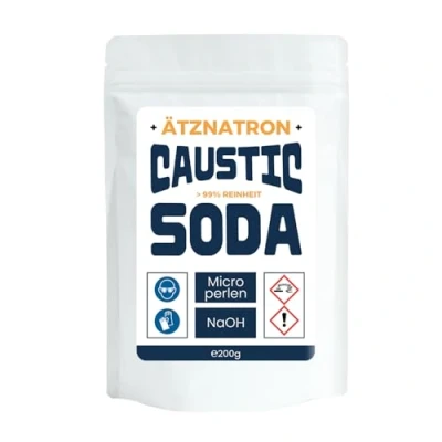 Abbildung von Nakobe 200g Ätznatron Caustic Soda &gt;99% Reinheit Hochreines NaOH für Seifenherstellung, Reinigung und Entfettung Micropearls