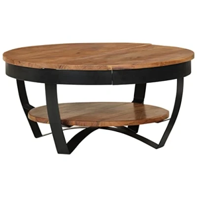 Abbildung von vidaXL Akazienholz Massiv Couchtisch mit Ablageboden Industriestil Beistelltisch Wohnzimmertisch Kaffeetisch Sofatisch Teetisch Tisch 65x65x32cm