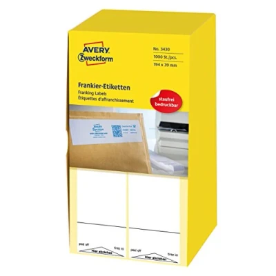 Abbildung von AVERY Zweckform 3430 Frankier Etiketten (für Neopost, Papier matt, 194 x 39 mm) 1000 Stück weiß