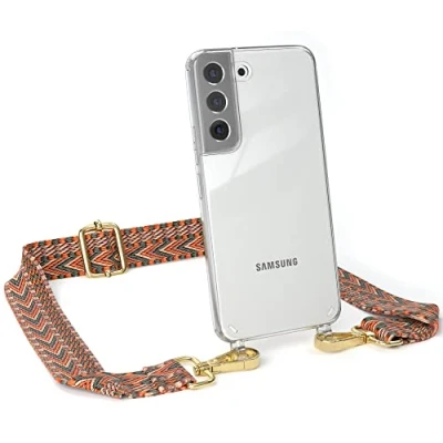 Abbildung von EAZY CASE Handykette Verstellbarer Trageriemen kompatibel mit Samsung Galaxy S22, Handytaschenband, Handykordel Phone Case, Ersatzgurt für Ketten, Orange/Grün Haken Gold