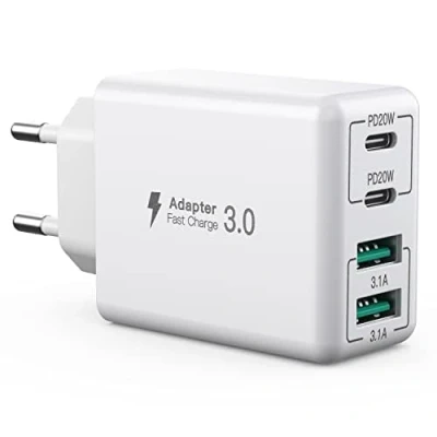 Abbildung von USB C ladegerät 40W, 4 Port PD+QC Schnellnetzteil, Mehrfach, Netzteil Ladestecker Adapter Kompatibel Mit iPhone 12/13/14/15/Pro Max/Samsung/Google/Handy Ladegeräte/Tablet (Weiß)