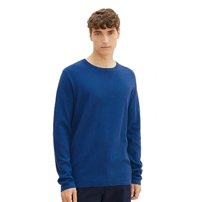 Abbildung von TOM TAILOR Denim Herren 1039434 Strukturierter Crew Neck Strick Pullover, 19168 hockey Blue, S