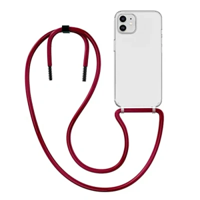 Abbildung von MyGadget Handykette für iPhone 11 [ Hülle mit Band abnehmbar &amp; verstellbar ] Handyhülle Handyband zum Umhängen Schnur Case Schutzhülle Wein Rot