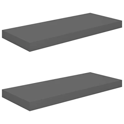 Abbildung von vidaXL 2X Wandregal Schwebend Hängeregal Wandboard Bücherregal Regalbrett Schweberegal CD DVD Regal Dekoregal Hochglanz Grau 60x23,5x3,8cm MDF
