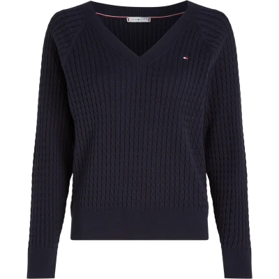 Abbildung von Tommy Hilfiger Strickpullover CO CABLE V NK SWEATER mit Zopfmuster, Ausschnitt