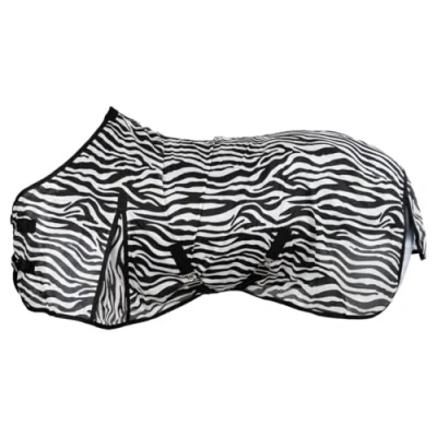 Abbildung von RL24 Zebra Fliegendecke mit Kreuzgurt reißfeste &amp; feinmaschige Pferdedecke Weidedecke zum Schutz vor Insekten Schweifriemen extra Langen Seiten Outdoor 125 cm