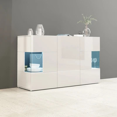 Abbildung von INOSIGN Sideboard &quot;Egypt, Kommode, Schrank, Kredenz, Vitrine grifflos&quot;, 3 Türen davon 2 mit Glaseinsatz, kompl. Hochglanz lackiert Breite 135
