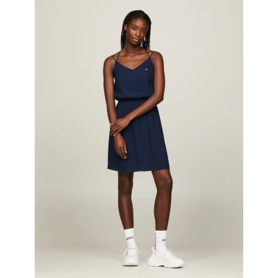 Abbildung von Tommy Jeans Essential Halterneck Strap Freizeitkleid, Damen, Größe: Large, Dark night navy