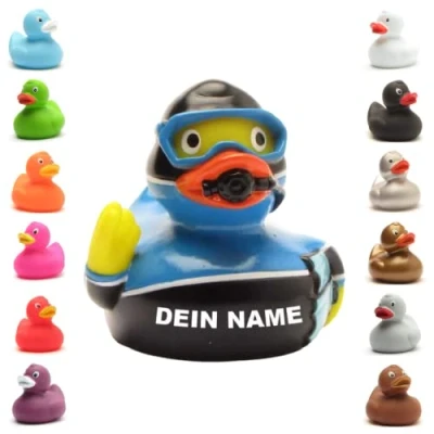 Abbildung von Badeente personalisierbar (Taucher blau Ente)