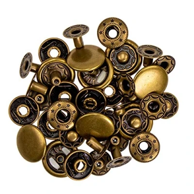 Abbildung von Langlauf Schuhbedarf 10 Stück nähfreier Druckknopf 15mm mit Kugelkopf Verschluß + Werkzeug Montageanleitung (altmessing)