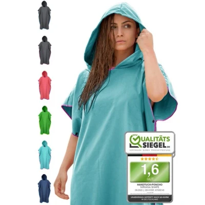 Abbildung von Nirvanashape Poncho FÜR Umziehhilfe Zugleich Strandaccessoire Türkis pinker rand, Größe: One Size, rand
