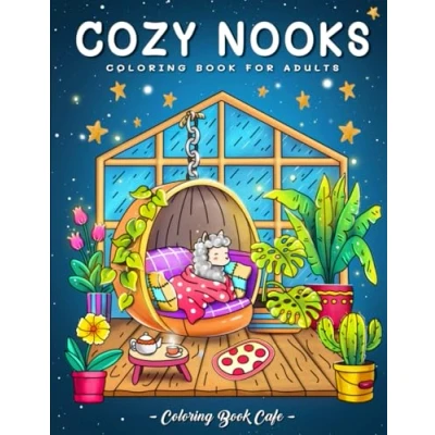 Abbildung von Cozy Nooks: A Coloring Book for Adults and Teens Featuring Scenes with Adorable Animal Characters Stress Relief Relaxation