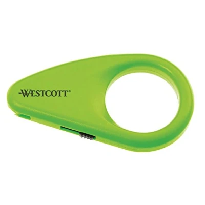 Abbildung von Westcott E 16473 00 Mini Kartonöffner mit Keramikklinge Keramik Sicherheitsklinge und integriertem Klingenschutz grün