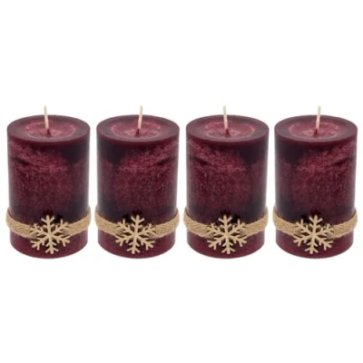 Abbildung von ZauberDeko Adventskerze 4 Adventskerzen Kerzen Stumpenkerzen Bordeaux Rot Schneeflocke Advent