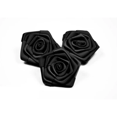 Abbildung von Rosen 6 cm x 3 Stück Satinrosen Aufnäher Deko Blumen Röschen zum Basteln Hochzeit Rosenköpfe Farbe: Schwarz 030