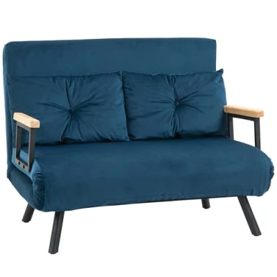 Abbildung von HOMCOM Schlafsofa, Klappbett mit Bettfunktion, Relaxsessel Rückenkissen, Polstersofa Verstellbarer Rückenlehne, Samtoptik, 102 x 73 81 cm, Blau