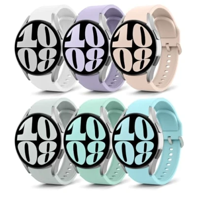 Abbildung von MoKo 6 Stück Armband Kompatibel mit Samsung Galaxy Watch 7 FE 5 4 40mm 44mm/Watch Classic 43mm 47mm/Watch Pro 45mm/Watch 42mm 46mm, Weiches Silikon Ersatzarmband, Mehrfarbig C