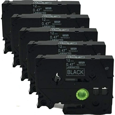 Abbildung von NEOUZA 5PK Compatible For Brother P Touch Laminated Tze Tz Label Tape Cartridge 12mmx8m (TZe 335 White on Black)