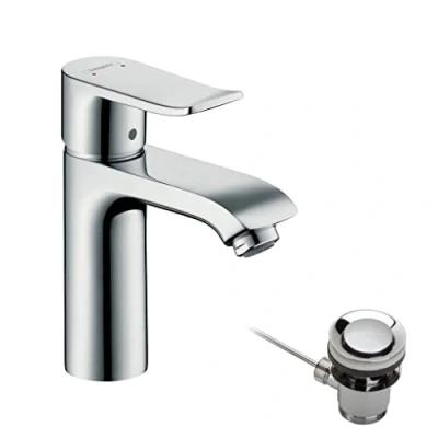 Abbildung von hansgrohe Waschtischarmatur &quot;Metris&quot;, 11cm, CoolStart mit Zugstangen Ablaufgarnitur, chrom