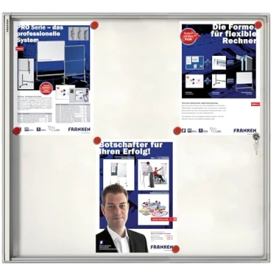 Abbildung von FRANKEN Schaukasten x tra!Line für den Innenbereich, Klapptür, 6x A4, 73 68 3 cm, weiß, magnetisch, mit Aluminiumrahmen zur Wandmontage, FSA6