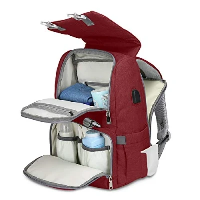 Abbildung von SONARIN Wasserdicht Multifunktions Baby Wickelrucksack mit Wickelauflage,USB Schnittstelle,Wickeltasche Flasche Isolierte Taschen,Große Kapazität, Waschmaschinenfest,Langlebig(Rot)