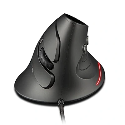 Abbildung von zelotes Vertikale verkabelte Maus, ergonomische Maus mit Kabel, 3200 DPI, 6 Tasten für optische kabelgebundene PC, Notebook, Laptop, (schwarz)