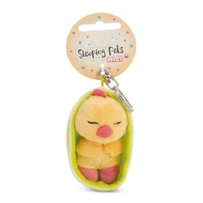Abbildung von NICI Schlüsselanhänger Sleeping Pets Küken 8cm in Körbchen gelb Treuer Begleiter für Rucksack oder Tasche, Schlüsselhalter klein und Groß 61612