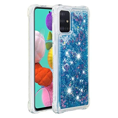 Abbildung von KBIKO zxl Hülle kompatibel mit Samsung Galaxy A51 4G Schutzhülle Flüssig Glitzer, Handyhülle Back Cover Glitter Flüssigkeit, TPU Silikon Clear für 4G.Blue YBL