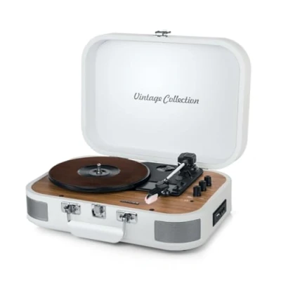 Abbildung von MUSE MT 201 WW Plattenspieler mit Bluetooth, eingebaute Stereo Lautsprecher und USB (RCA Ausgang, AUX Eingang, Kopfhöreranschluss), weiß, 325945