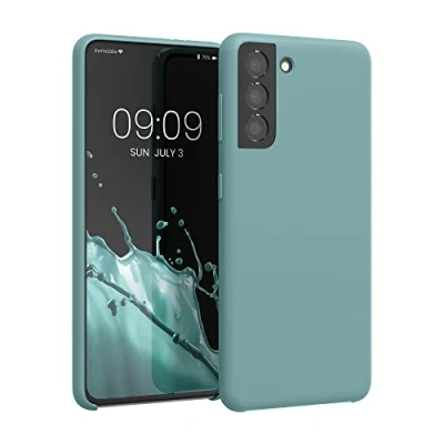 Abbildung von kwmobile Hülle kompatibel mit Samsung Galaxy S21 weiches TPU Silikon Case Cover geeignet für kabelloses Laden Arctic Night