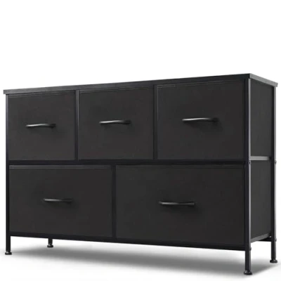 Abbildung von DUMOS Kommode mit Schubladen kommoden &amp; Sideboards für Schlafzimmer Geeignet, Komodenschrank 5 Schubladen, Stoffkommode Stabilem Stahlrahmen, Ideal Schlafzimmer, Wohnzimmer (Schwarz)