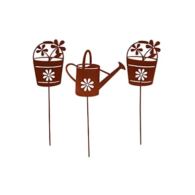 Abbildung von UNUS GARDEN Gartenstecker Rost Gießkanne und Blumentöpfe 3er Set (3 St)