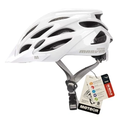 Abbildung von meteor® Marven Fahrradhelm Herren Kinder Helm MTB rollerhelm mädchen kinderfahrradhelm rennradhelm Mountainbike Inliner skaterhelm BMX fahradhelm Scooter Jungen Bike Helmet (Shiny White, S (52 56cm))