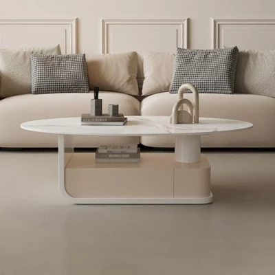 Abbildung von STCERY Couchtisch, Moderner Couchtisch Wohnzimmetisch, Akzent, mit Schublade Lagerung, Kaffeetisch Metallrahmen, für Wohnzimmer, Balkon und Büro(White)