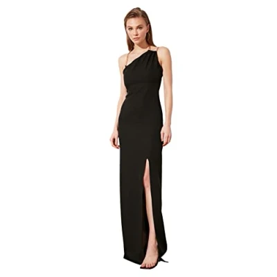 Abbildung von Trendyol Damen Maxi Shift Regular Fit Woven Maxikleid, Normale Passform, gewebtes Abendkleid, Schwarz, 62