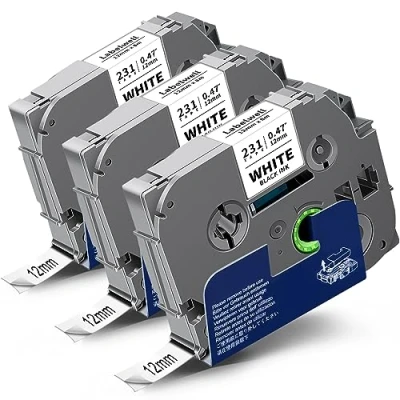 Abbildung von Labelwell kompatibel Tze 231 TZe231 für Brother TZc TZ 12mm 0.47 Laminated White Schriftband P Touch PT H100R H105 H100LB H110 H107B D400 D210 E100 D600VP 1000