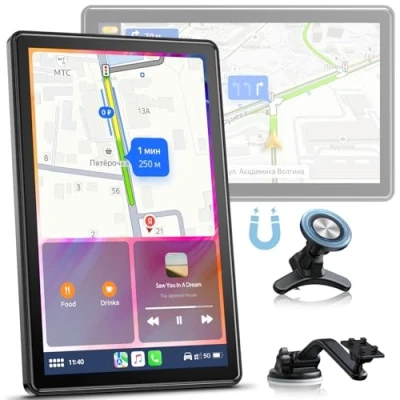 Abbildung von Volam 8 Zoll Carplay Display fürs Android Auto, 2024 Upgrade Tragbares mit Live Navigation, Superlink, Sprachsteuerung, Magnethalterung, Horizontaler und Vertikaler Bildschirm