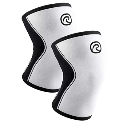 Abbildung von Rehband Kniebandage Kraftsport, Kniestütze für Cross Fit &amp; schweres Training, Knee Sleeve aus 5 mm Neopren, in vielen Farben Größen, Unisex, Farbe:Weiss 1 Paar, Größe:M