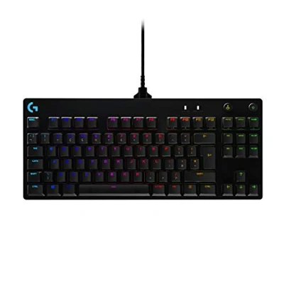 Abbildung von Logitech G PRO TKL mechanische Gaming Tastatur, GX Blue Clicky Switches, LIGHTSYNC RGB, Design ohne Nummernblock für Esport Gaming, Abnehmbares Mikro USB Kabel, UK QWERTY Layout Schwarz