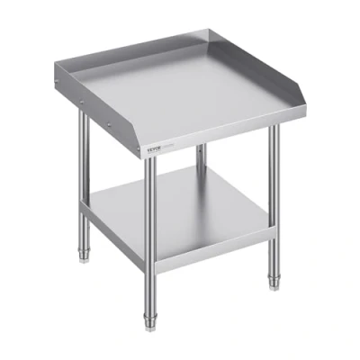 Abbildung von VEVOR Arbeitstisch aus Edelstahl, kommerzieller zur Lebensmittelzubereitung, 3 seitiger Spritzschutz, 610 x 660 mm Küchentisch, mit Einstellbarer Höhe für Hotel