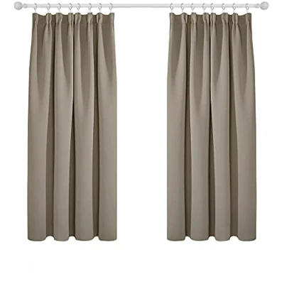 Abbildung von Deconovo Gardinen Blickdicht Kräuselband Vorhang Verdunkelung Schlafzimmer, 138x168cm(HöhexBreite), Taupe, 2er Set