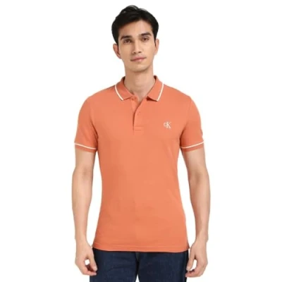 Abbildung von Calvin Klein Herren Poloshirt Kurzarm Tipping Slim mit Stretch, Orange (Aragon), XXL