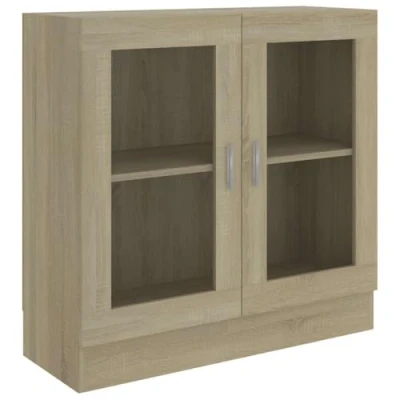 Abbildung von vidaXL Vitrinenschrank Bücherschrank Aktenschrank Büroschrank Vitrine Schrank Bücherregal Sideboard Sonoma Eiche 82,5x30,5x80cm Holzwerkstoff